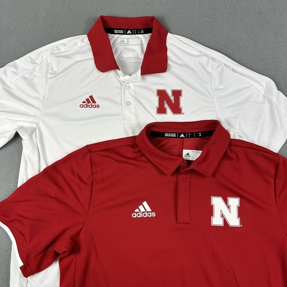 Nebraska Cornhuskers Shirt Mens Large NCAA Football 2 Pack Polo Golf Adidas - Picture 1 of 8